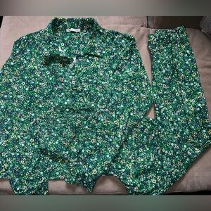 Zara women green floral trouser and top